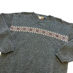 Vintage Galyans Gray Fair Isle Knit Crewneck Sweater Cotton Blend Mens M